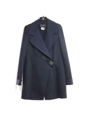 Chanel Wrap Coat Grey Navy 38